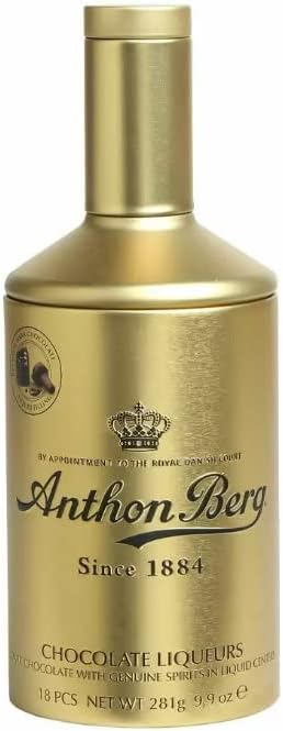 Anthon Berg Gold Bottle Gift Tin 281gwith a Thank You Sticker - Anthon Berg Chocolate Liqueur Gift - Christmas 2022 Gift