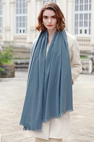 Châle pashmina bleu douceur premium grand format écharpe de robe - 5