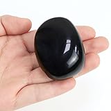 YATOJUZI 1.6'-2' Black Obsidian Natural Crystals and Healing Stones Worry Stones Polished Rocks Pink Gemstones Palm Stone for Meditation Chakra Balancing Crystal Gifts 1PCS