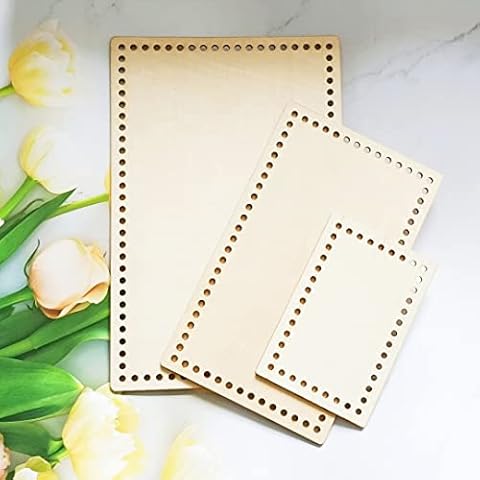 NOTIONSLAND Set of Mix 3 Wooden Basket Bases 10cm/15cm/20cm Wooden Bottoms Bases for Crochet Basket - Rectangle Shaped Cover