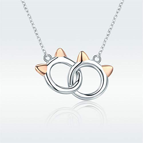Infinity Love Heart Cat Necklace for Women Girls 925 Sterling Silver Two-Tone Hollow out Mother and Daughter Kitten Ear Pendant Choker Necklace Double Interlocking Circles Jewelry Cute Delicate3