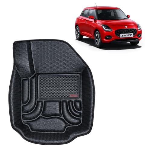Image of OTO2EYE Car Floor Mat 4.5D Compatible for Maruti Suzuki Swift (2021 to 2024) All Model, 100% Waterproof Tray Shape, Set of 3 Pieces, Top Notch PVC 4.5D Foot Mat, Washable, 1 Year Warranty