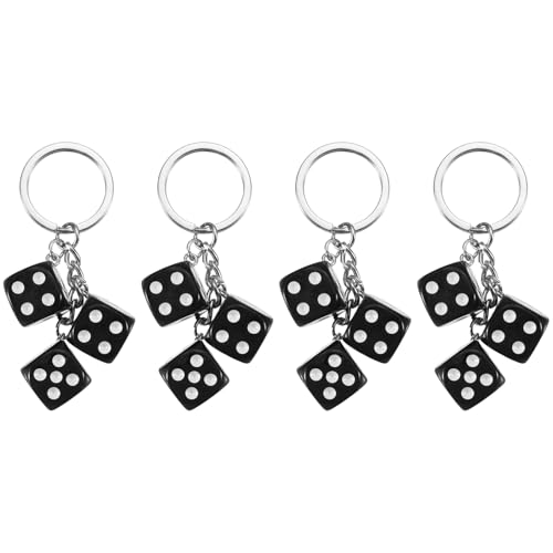 PATIKIL 4 llaveros de dados de la suerte, de resina, con forma de cubo 3D y 3 colgantes para bolso, cartera, coche y teléfono móvil, color negro.