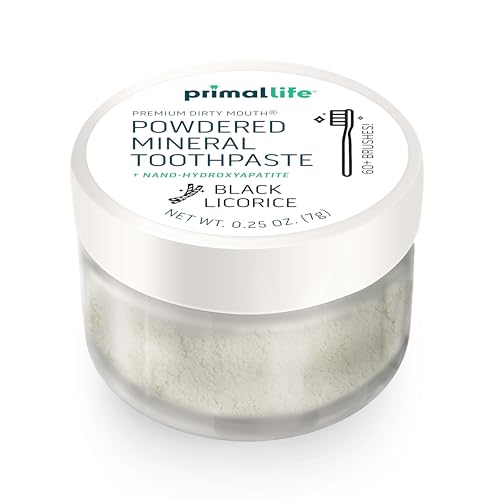Image of Primal Life Organics - Dirty Mouth Toothpowder, Tooth Cleaning Powder, Flavored Essential Oils with Natural Kaolin & Bentonite Clay, Good for 60+ Brushings, Organic, Vegan (Black Licorice, 0.25 oz)