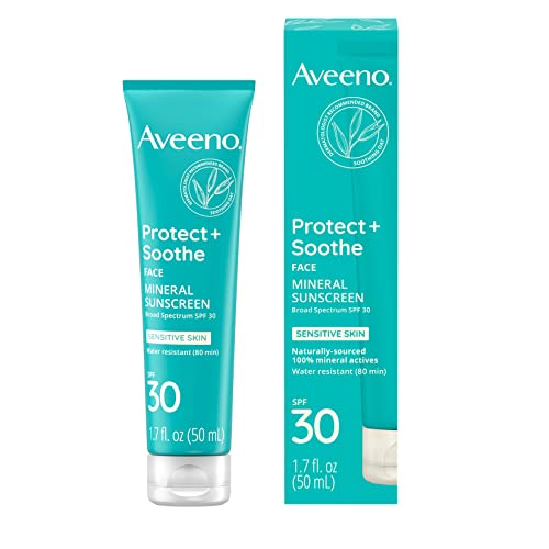 Aveeno Protect + Soothe Face Mineral Sunscreen With Broad Spectrum Spf 30 For Sensitive Skin, Lightweight & Non-Greasy Face Sunscreen, Water-Resistant Uva/Uvb Protection, 1.7 Fl. Oz #TOP1