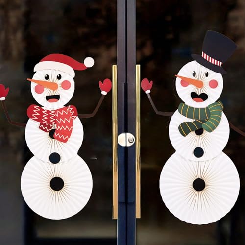 Image of Christmas Hanging Paper Fans Decoration Classroom Christmas Decorations Xmas Bulletin Board Decorations with Fun Snowman for Xmas Holiday Winter Backdrops Wall Party Supply