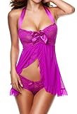Anueki Women Sexy Lingerie Set Lace Halter Chemise Babydoll Nightwear