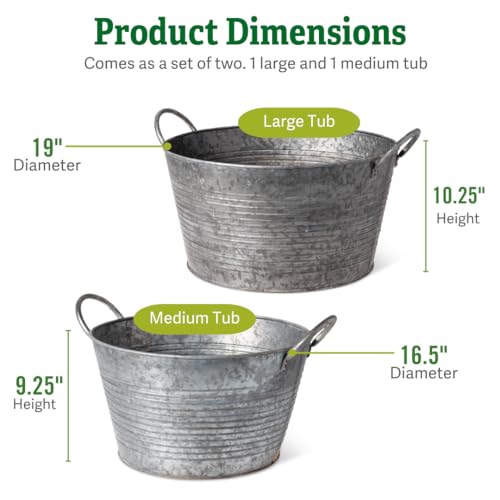 Gardeners-Supply-Company-Galvanized-Planter-Indoor-Outdoor-Sturdy-Vintage-Style-Wash-Basin-Farmhouse-Metal-Tub-Container-with-Handles-Medium-Large-Set-of-2 Gardeners Supply Company Galvanized Planter Indoor Outdoor Sturdy Vintage Style Wash Basin Farmhouse Metal Tub Container with Handles Medium Large Set of 2