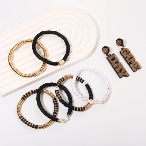 NLCAC Game Day Bracelets Stack Heishi Beaded Football Bracelets Game Day Earrings Sports Fans Football Accessories Game Day Outfit for Women4