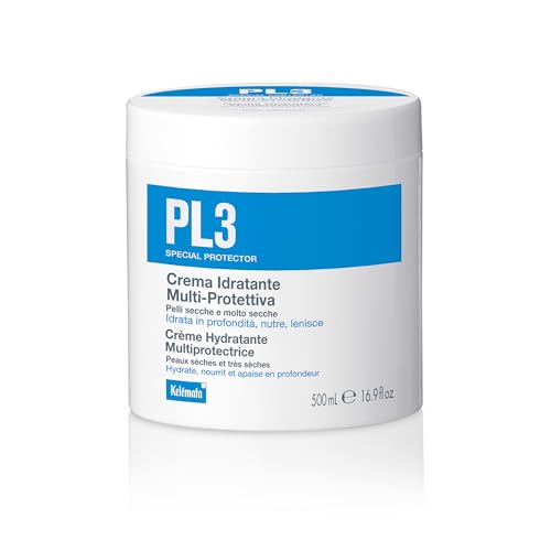 KELEMATA PL3 Crema Corpo Idratante Multiprotettiva 500ml con 3 Tipi di Acido Ialuronico e Ceramidi, Trattamento per Pelle Secca e Molto Secca, Senza Profumo, per tutta la famiglia