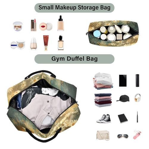 Daisies Vintage Yellow Travel Duffel Bag Gym Bag Sports Tote Bag with Multiple Interior Pockets Shoulder Weekender Bag for Women Men with Toiletry Bag 20.5”x 7.9”x 13.8”4