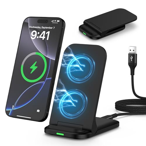 15W Samsung Wireless Charger Stand, Foldable Fast Wireless Charging Station Phone Charger for Samsung Galaxy S25 Ultra/S24 FE/S23/S22/S21/S20/Z Flip 7, Google Pixel 10 Pro/9a/8/7/6, iPhone 17 16 15 14