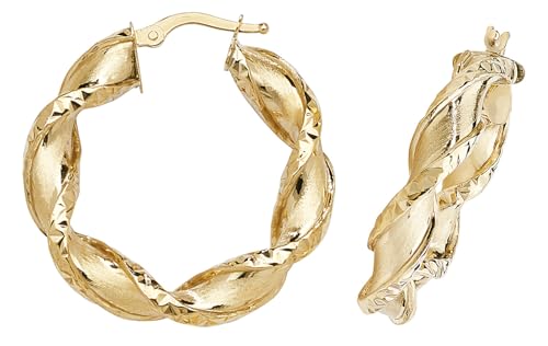 Boucles d'oreilles or jaune 9 carats créoles classiques en or véritable - 3