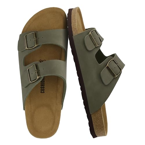 Image of CUSHIONAIRE Lane Cork Footbed Mens Sandals, Adjustable Buckle Comfort Slides for Men, Genuine Leather Insole Summer Sandals Men Footwear