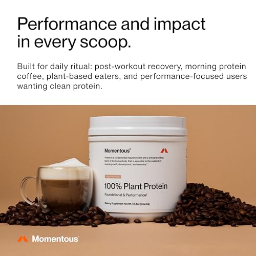 Image of Momentous Vegan Protein Powder, 20g Pea & Rice Blend Protein, Cappuccino | Complete Amino Acid Profile to Support Lean Muscle Growth, NSF Certified for Sport, Non-GMO & Gluten-Free (12 Servings)