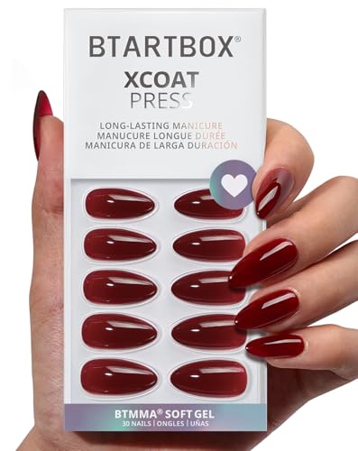 BTArtbox Press On Nails Almond - Lamp-Curable Dark Red Medium Pre...