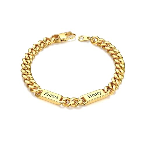 Custom4U Personalized Cuban Link Bracelet for Men, 5mm/7mm/9mm Width 1-6 Names Engraved Stainless Steel Customized Chain Silver Bracelet Jewelry Gifts