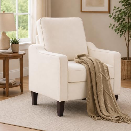 Mid-Century Accent Chair, Beige Armchair Living Room Chairs | Comfy Upholstered Reading Accent Chairs for Bedroom, Modern Single Sofa Chair - Image 5
