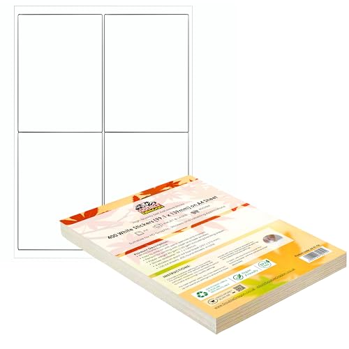 Double Dragon 100 Sheets Pack A4 Self-Adhesive Address Labels 4 Per Sheet 400 Labels 99.1x139mm Easy Peel Inkjet & Laser Printer Compatible Address Shipping Mailing File DIY Stickers