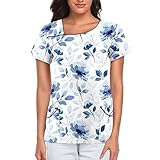 Briskorry Schlupfkasack Damen Bunt Kasack Pflege Valentinstag Bedrucktes V-Neck Top Kurzarm Mit Tasche Motiv Arbeitskleidung Krankenpfleger Workwear Tshirt Berufsbekleidung Oberteile