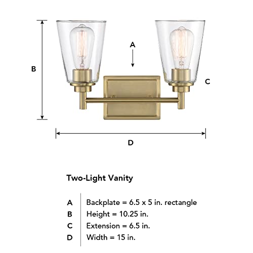 Image of DESIGNERS FOUNTAIN 2-Light Westin Bathroom Vanity Lights Fixture, 15 Inch Wall Mount Sconce for Bedroom or Over Mirror, Brushed Gold, 95702-BG
