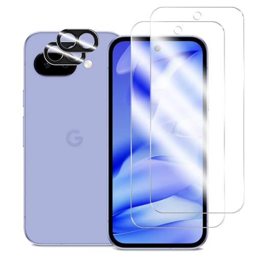 BIGFACE for Pixel 9A Tempered Glass Screen Protector + Camera Lens Protector [ 2 + 2 Pack ][Fingerprint Unlock] [Anti-Scratch] [Case Friendly] Clear HD Protective Film for Google Pixel 9A 5G