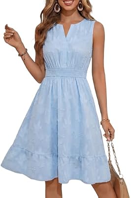 FENSACE Petite Dresses for Women 5 Ft Womens Summer Dress V Neck Knee Length Sleeveless Dress A Line...
