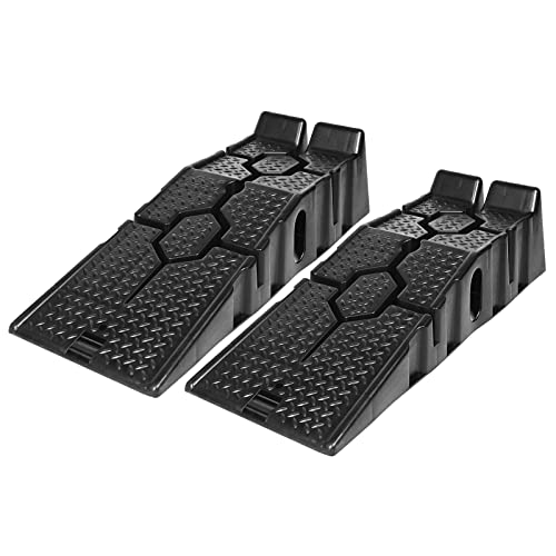 Rampa in plastica per auto: dimensioni: 90 × 33 × 22,5 cm (lunghezza x larghezza x altezza), colore: nero, portata: 2,5 t / 2 pezzi, materiale: polipropilene tecnico, peso: circa 9 kg/2 pezzi.