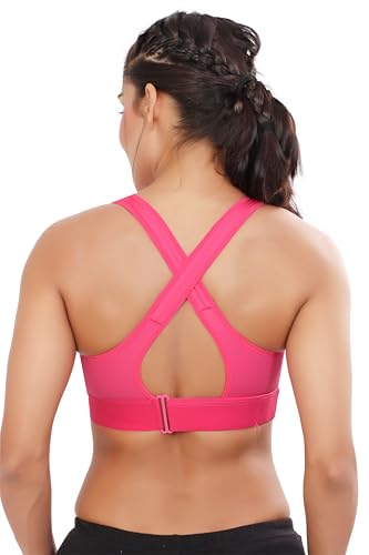 Image of Bella Voste Women Polyester Spandex High Impact Front Zip Sports Bra Fitness Criss Cross Back Crop Tops Tank Gym Yoga Workout, Size: M-5XL