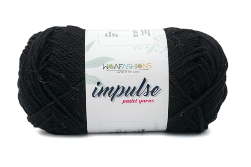 Image of WOAFashions Impulse Hand Knitting & Crochet Yarn, Premium Acrylic, 4 : Medium (Black) (2x100gms / 3.5oz / 200mtr / 218yds)