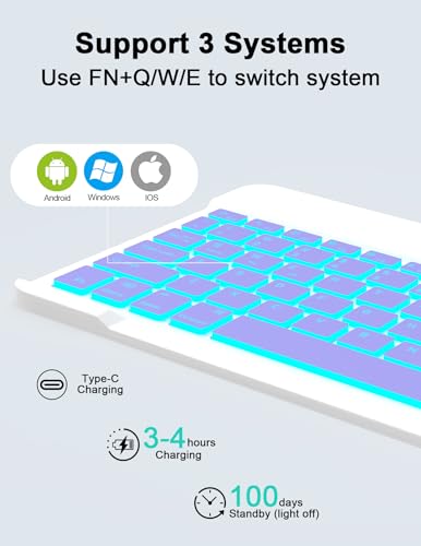 SOPPY Portable Bluetooth Keyboard and Mouse with Backlight, Rechargeable Mini Keyboard, Wireless Keyboards for iPad/Tablets/iOS/Android/Windows, UK Layout (Purple) - Image 2