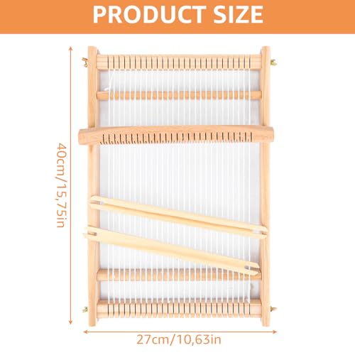 VIDETOL Holz Webrahmen Set, 40 X 27 cm Schulwebrahmen Webschiffchen mit Holzwebrahmen und Zubehör, Weben Groß für Weben und Gestalten