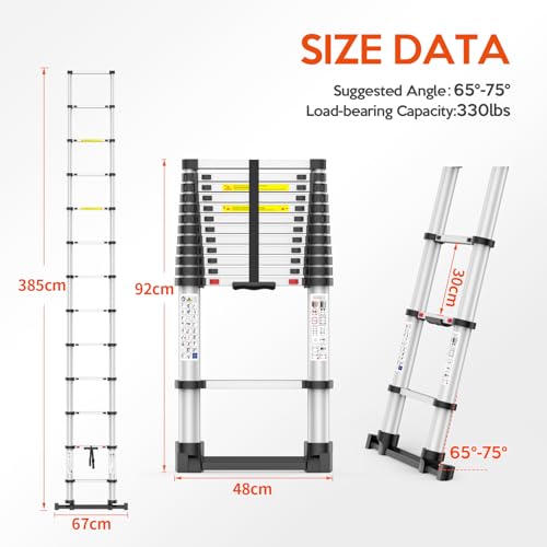 image for UC UP CLIMBER 12.5FT Telescoping Ladder, Collapsible Ladder with Botto