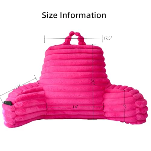 Yaoshuho Large Reading Pillow for Adults, Back Support Pillow for Sitting Up in Bed with Arms, Couch for Lounging Bedrest, Hot Pink