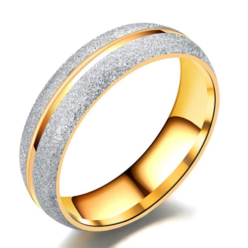 FLYYQMIAO Mens Tungsten Ring Wedding Band 6mm Rainbow Titanium Ring Centre Groove Wedding Band Color Rings for Men Women Matte Finish Comfort Fit Size 6-13 (10#, Gold and Silver)
