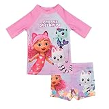 United Labels Gabby’s Dollhouse Badeanzug zweiteilig UV Schutz 30 für Mädchen, Rosa Lila, 122/128, Bademode Kinder mit Shirt und Badehose, Badebekleidung