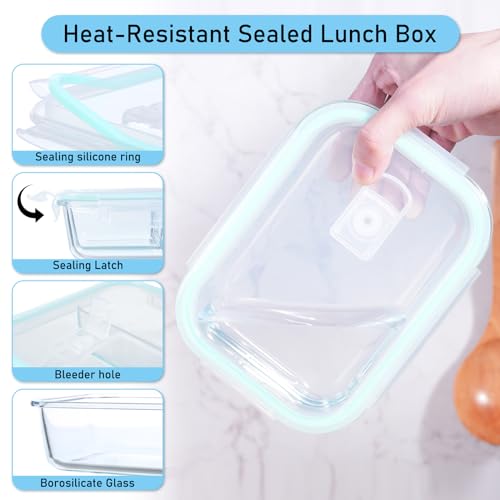LXUDN 3er Meal Prep Boxen Glas, BPA-Frei Glasdosen mit Deckel, Vorratsdosen Frischhaltedosen Glas mit Deckel, Glasschüssel mit Deckel (1040ml, 680ml, 410ml), DD-320 2