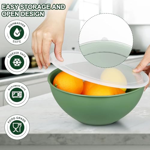 Greentainer Salatschüssel Set mit Deckel, 12-teiliges Rührschüssel aus Kunststoff, Stapelbare mixing bowls with lids für Küche,Große Schüsselset,Servierschalen ideal zum Mischen und Servieren