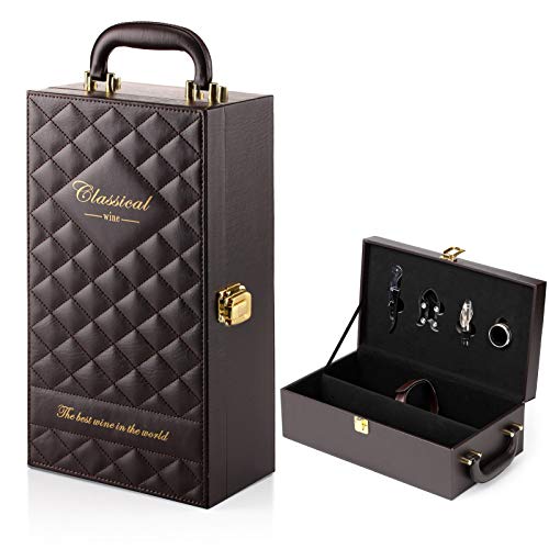 Sephywans Boîte à vin, 2 bouteilles de poignée supérieure en cuir artificiel et 4 boîtes-cadeaux de vin de voyage, boîtes à vin haut de gamme fabriquées à la main Cover