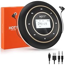 HOTT C105 Portable CD Player FM Transmitter Rechargeable Compact CD Player with Touch Buttons Backlit Display Black