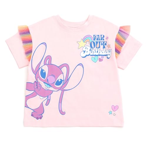 Disney Lilo & Stitch Angel Birthday Little Girls T-Shirt Pink 7-8