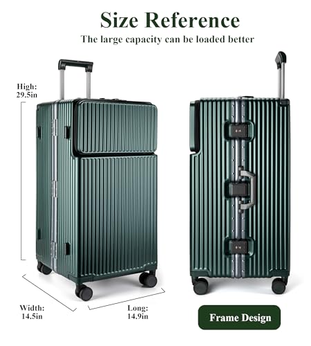 Image of feilario 30in Super Large Captain Aluminum Frame Hardside Spinner Wheels Luggage, Zipperless Checked Suitcase with Front Compartment /Cup Holder /Phone Holder (Forest green,30in)