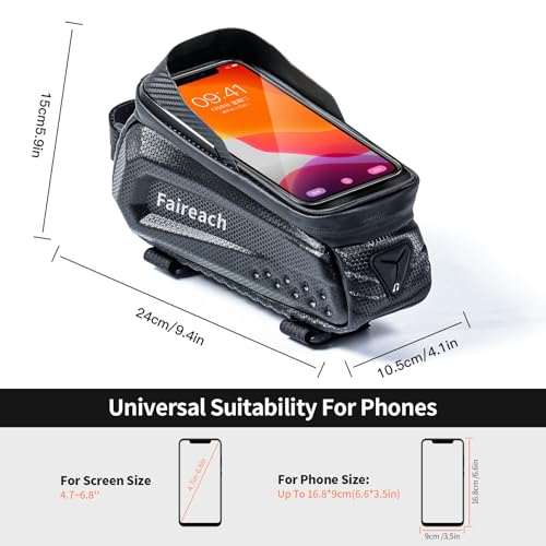 Faireach Fahrradtasche Rahmen Wasserdicht, Handytasche Fahrrad mit 2,2L Große Kapazität und Face...