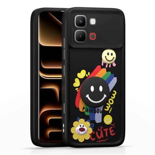 Image of Pikkme Back Cover for Infinix Note Edge 5G | Soft Silicone| Cute Rainbow Smile & 3D Cartoon Flower Design | Shockproof Raised Camera Protection Bumper Case (Black)