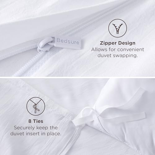 Image of Bedsure Bright White Oversized King Duvet Cover - 3 Pieces Prewashed Cotton-Like Polyester Extra Soft Bedding Set, Includes 1 Duvet Cover 120''x98'' with Zipper Closure & 2 Pillow Shams, No Comforter