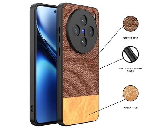Image of Kapa Soft Fabric & Leather Hybrid Protective Back Cover for Vivo X200 (5G) | Shockproof Slim Hard Anti Slip Back Case (Brown)