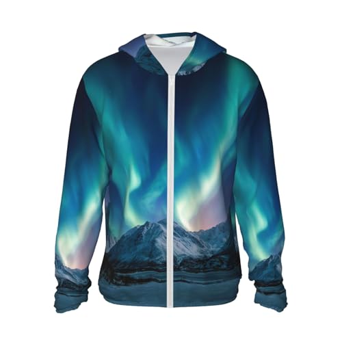 UPF 50+ Sun Protection Hoodie Rash Guard Long Sleeve Sun Shirt Northern Lights UV Shirt Full Zip Jacket