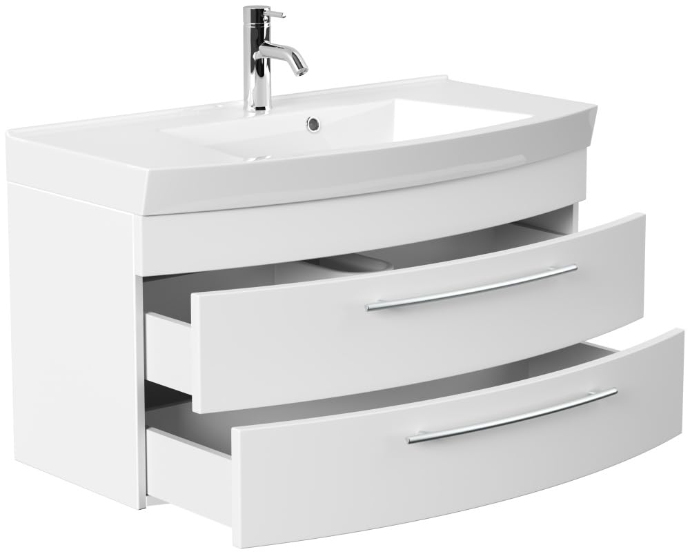 Badmöbel Bella 100 mit runder Front SoftClose lackiert weiss matt