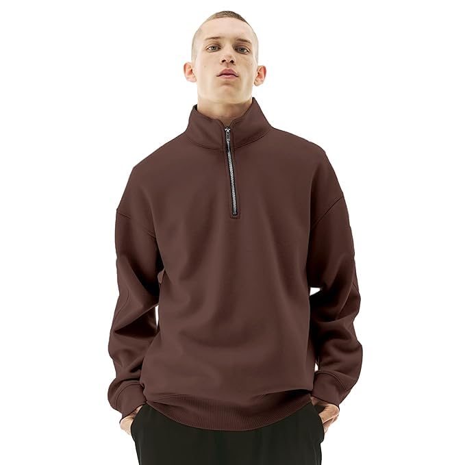 paklon Fleece Half Zip High Neck Loose Fit Sweatshirt for Men's-picture-30
