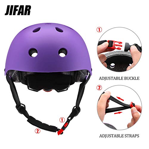 JIFAR Youth Kids Bike Helmet for Ages 3-11, Adjustable Toddler Protective Gear with Elbow Knee Wrist Pads for Skateboarding Bicycling Hiking, S Size for Girls Boys Helmet，Purple - Thumbnail 3